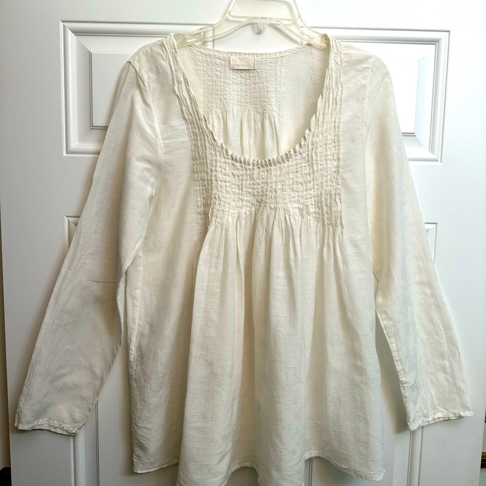 Women’s white long sleeve blouse by Anthropologie, Small. Cotton silk.